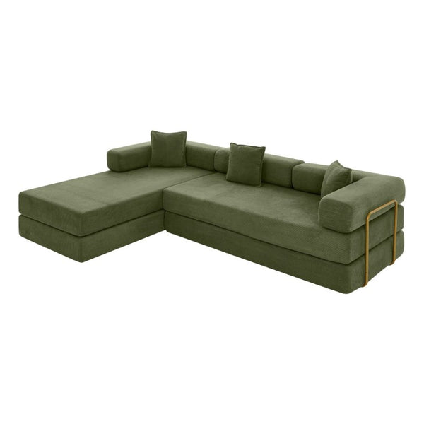 English Elm 108 Inch Corduroy Modular Cloud Sectional Deep Seat Foam Sofa Bed No Assembly Green W1117S00474
