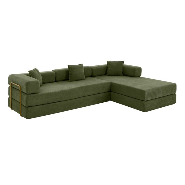 English Elm 108 Inch Corduroy Modular Cloud Sectional Deep Seat Foam Sofa Bed No Assembly Green W1117S00474