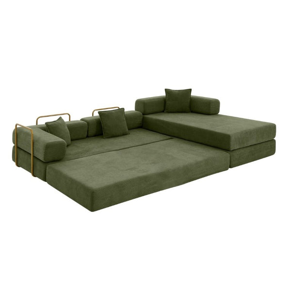 English Elm 108 Inch Corduroy Modular Cloud Sectional Deep Seat Foam Sofa Bed No Assembly Green W1117S00474