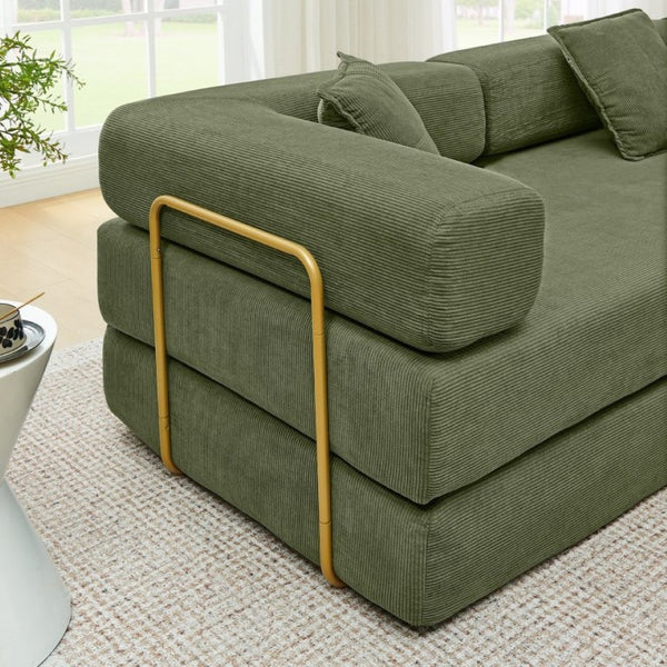 English Elm 108 Inch Corduroy Modular Cloud Sectional Deep Seat Foam Sofa Bed No Assembly Green W1117S00474