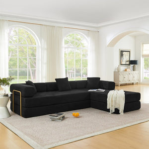 English Elm 108 Inch Corduroy Modular Cloud Sectional Deep Seat Foam Sofa Bed No Assembly Black W1117S00475