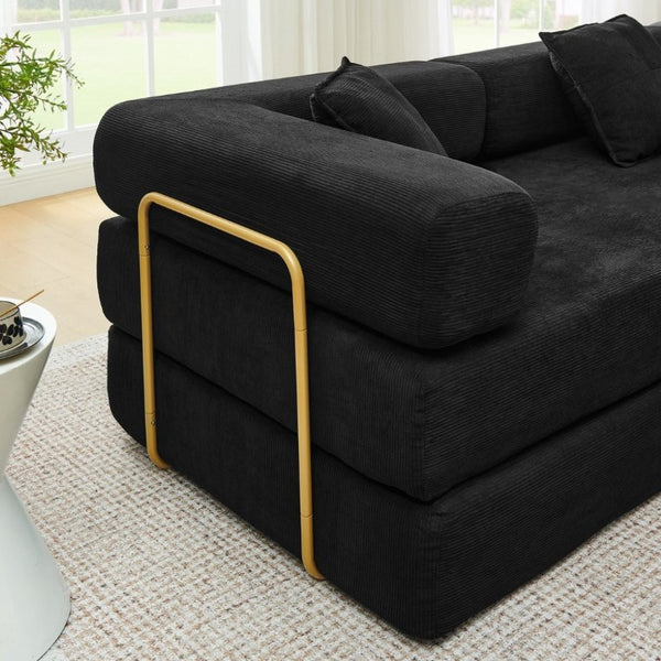 English Elm 108 Inch Corduroy Modular Cloud Sectional Deep Seat Foam Sofa Bed No Assembly Black W1117S00475