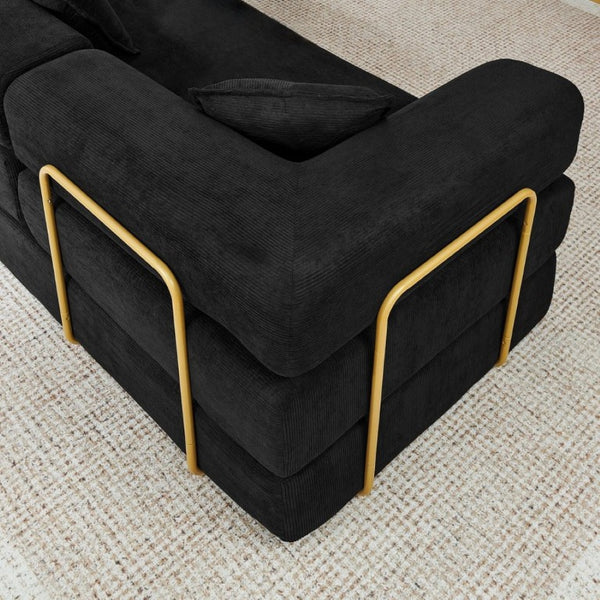 English Elm 108 Inch Corduroy Modular Cloud Sectional Deep Seat Foam Sofa Bed No Assembly Black W1117S00475