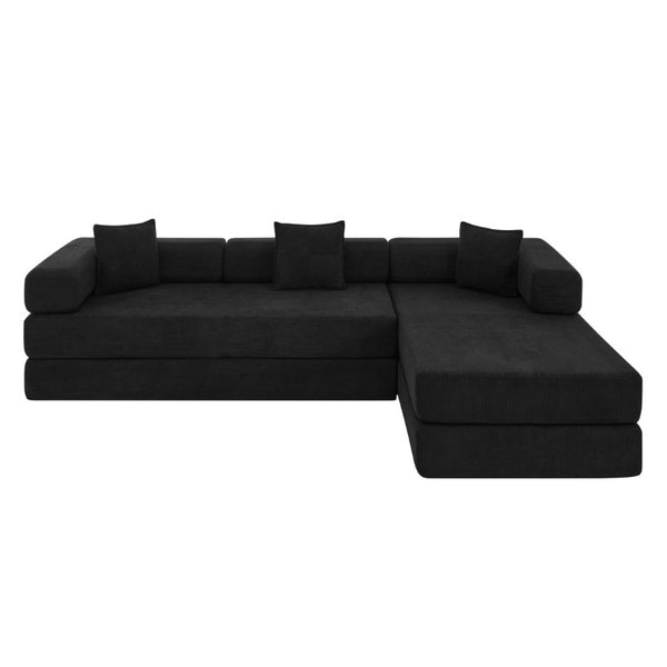 English Elm 108 Inch Corduroy Modular Cloud Sectional Deep Seat Foam Sofa Bed No Assembly Black W1117S00475