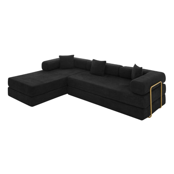 English Elm 108 Inch Corduroy Modular Cloud Sectional Deep Seat Foam Sofa Bed No Assembly Black W1117S00475