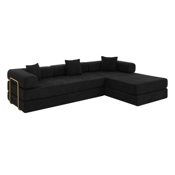 English Elm 108 Inch Corduroy Modular Cloud Sectional Deep Seat Foam Sofa Bed No Assembly Black W1117S00475