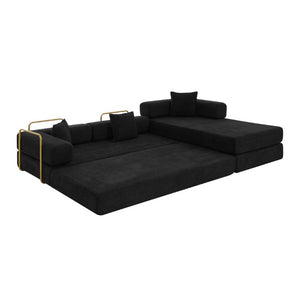 English Elm 108 Inch Corduroy Modular Cloud Sectional Deep Seat Foam Sofa Bed No Assembly Black W1117S00475