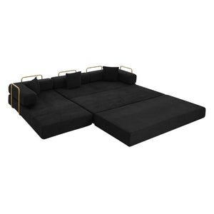 English Elm 108 Inch Corduroy Modular Cloud Sectional Deep Seat Foam Sofa Bed No Assembly Black W1117S00475