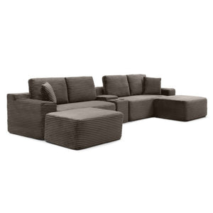 English Elm 150 Inch Modular Corduroy Sectional with Deep Cloud Seating USB Ports Living Room Camel U-Shape W1117S00477