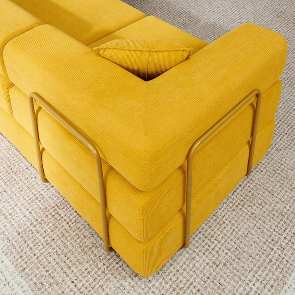 English Elm 108'' Modular Cloud Sectional Corduroy Couch with Fold-out Bed and Removable Backrest Yellow W1117S00485