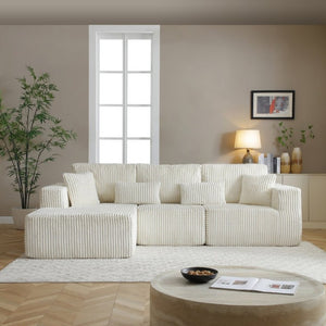 English Elm 109 Inch Modular Cloud Sectional Sofa Deep Seat Corduroy Upholstered Living Room Lounge Left Chaise W1117S00487