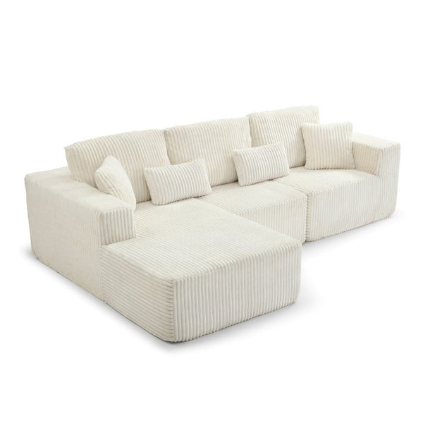 English Elm 109 Inch Modular Cloud Sectional Sofa Deep Seat Corduroy Upholstered Living Room Lounge Left Chaise W1117S00487