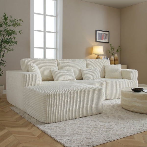English Elm 109 Inch Modular Cloud Sectional Sofa Deep Seat Corduroy Upholstered Living Room Lounge Left Chaise W1117S00487