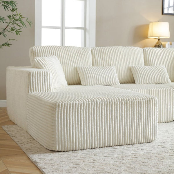 English Elm 109 Inch Modular Cloud Sectional Sofa Deep Seat Corduroy Upholstered Living Room Lounge Left Chaise W1117S00487