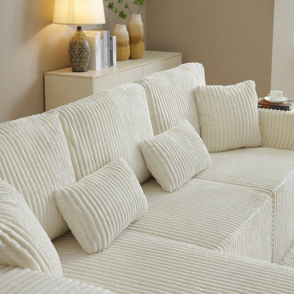 English Elm 109 Inch Modular Cloud Sectional Sofa Deep Seat Corduroy Upholstered Living Room Lounge Left Chaise W1117S00487