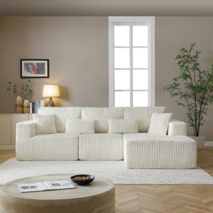 English Elm 109 Inch Modular Cloud Sectional Sofa Deep Seat Corduroy Upholstered Living Room Lounge Right Chaise W1117S00489