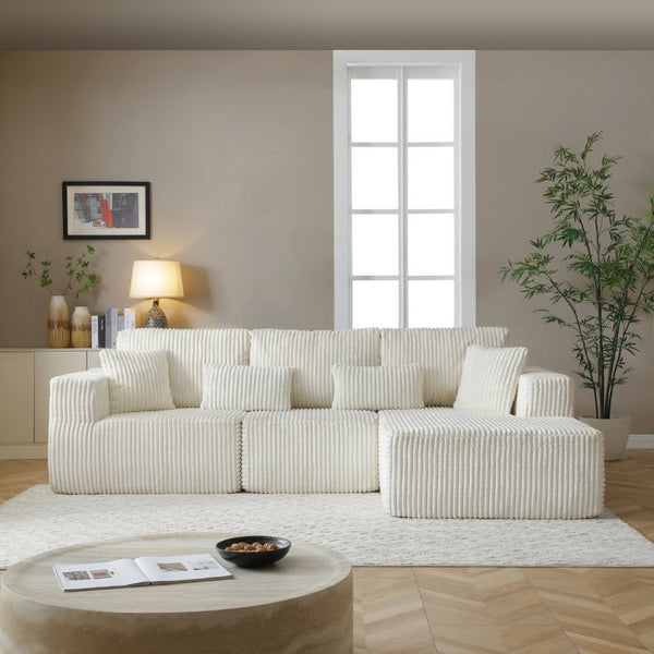 English Elm 109 Inch Modular Cloud Sectional Sofa Deep Seat Corduroy Upholstered Living Room Lounge Right Chaise W1117S00489