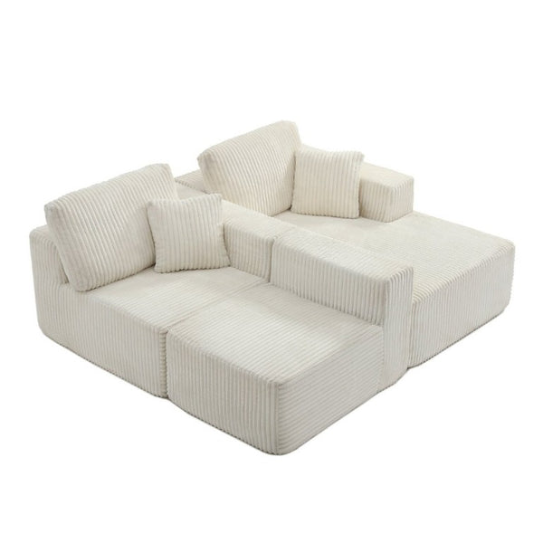 English Elm 109 Inch Modular Cloud Sectional Sofa Deep Seat Corduroy Upholstered Living Room Lounge Right Chaise W1117S00489