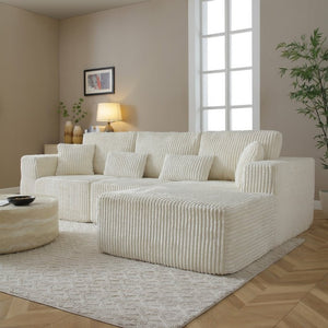 English Elm 109 Inch Modular Cloud Sectional Sofa Deep Seat Corduroy Upholstered Living Room Lounge Right Chaise W1117S00489