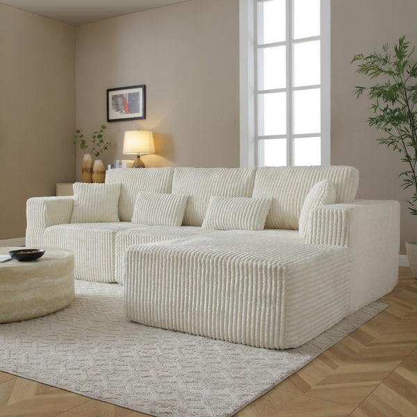 English Elm 109 Inch Modular Cloud Sectional Sofa Deep Seat Corduroy Upholstered Living Room Lounge Right Chaise W1117S00489