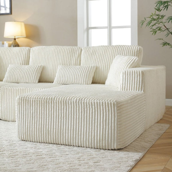 English Elm 109 Inch Modular Cloud Sectional Sofa Deep Seat Corduroy Upholstered Living Room Lounge Right Chaise W1117S00489