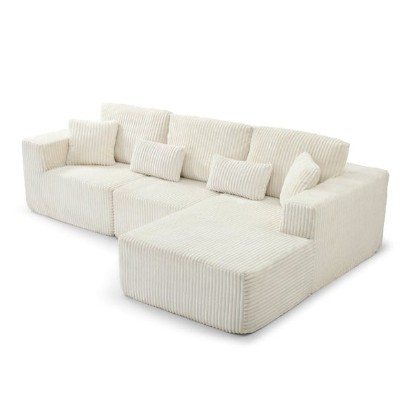 English Elm 109 Inch Modular Cloud Sectional Sofa Deep Seat Corduroy Upholstered Living Room Lounge Right Chaise W1117S00489