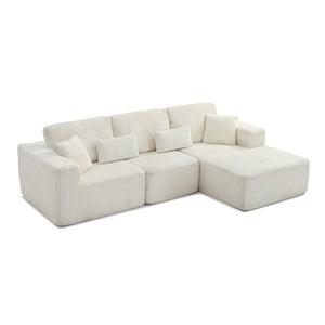 English Elm 109 Inch Modular Cloud Sectional Sofa Deep Seat Corduroy Upholstered Living Room Lounge Right Chaise W1117S00489