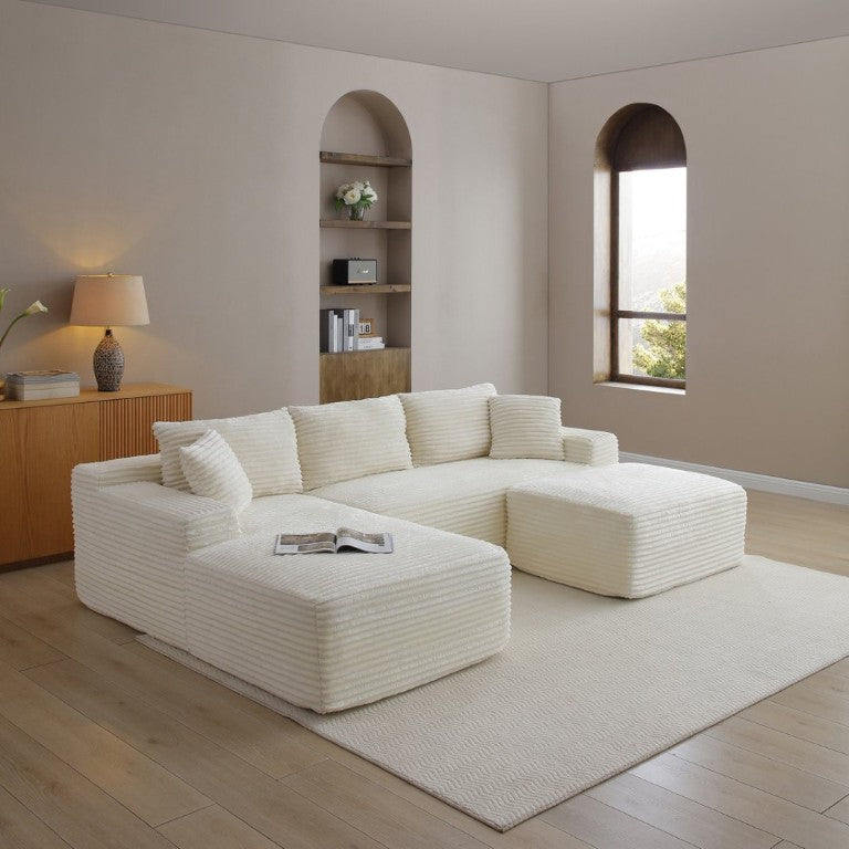 English Elm 105 Inch Modular Corduroy Sectional with Deep Cloud Cushions for Modern Living Rooms W1117S00494