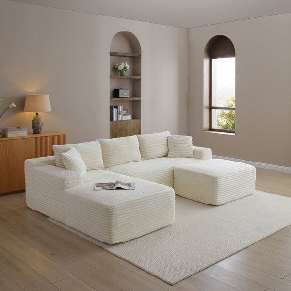 English Elm 105 Inch Modular Corduroy Sectional with Deep Cloud Cushions for Modern Living Rooms W1117S00494