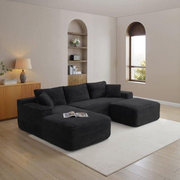English Elm 105 Inch Modular L-Shape Sectional in Corduroy Deep Seat Cloud Sofa for Living Room W1117S00495