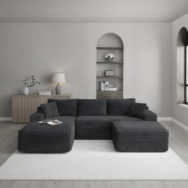 English Elm 105 Inch Modular L-Shape Sectional in Corduroy Deep Seat Cloud Sofa for Living Room W1117S00495