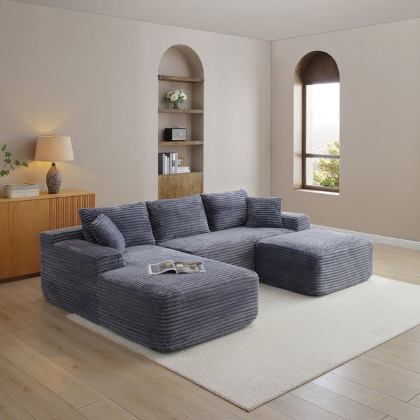 English Elm 105 Inch Modular Cloud Sectional with Deep Corduroy Cushions for Relaxed Living Spaces W1117S00497