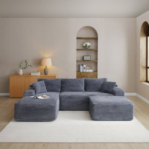English Elm 105 Inch Modular Cloud Sectional with Deep Corduroy Cushions for Relaxed Living Spaces W1117S00497