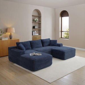 English Elm 105 Inch Three Piece Corduroy Sectional with Deep Cushions for Relaxed Living Spaces Blue - A W1117S00498