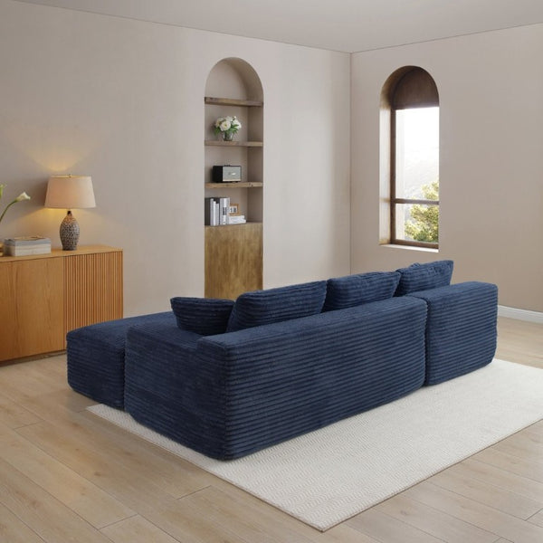 English Elm 105 Inch Three Piece Corduroy Sectional with Deep Cushions for Relaxed Living Spaces Blue - A W1117S00498