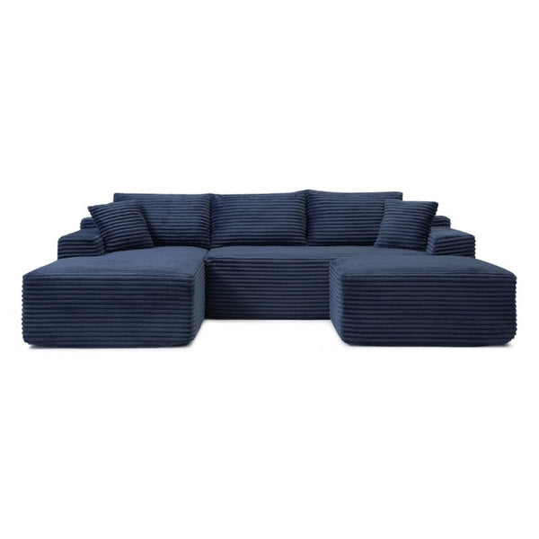 English Elm 105 Inch Three Piece Corduroy Sectional with Deep Cushions for Relaxed Living Spaces Blue - A W1117S00498