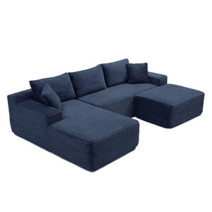 English Elm 105 Inch Three Piece Corduroy Sectional with Deep Cushions for Relaxed Living Spaces Blue - A W1117S00498