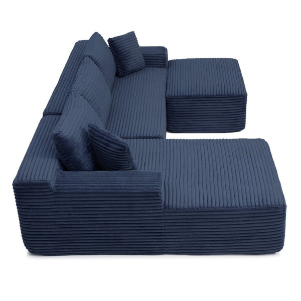 English Elm 105 Inch Three Piece Corduroy Sectional with Deep Cushions for Relaxed Living Spaces Blue - A W1117S00498