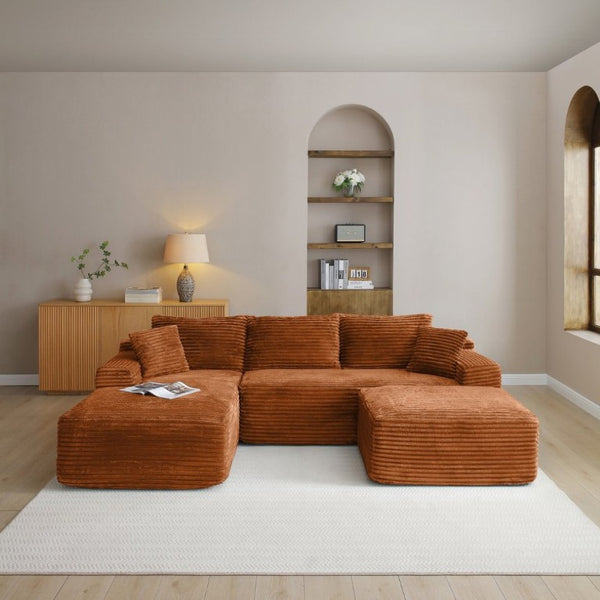 English Elm 105 Inch Oversized Corduroy Modular Sectional with Deep Cushions for Lounge Living W1117S00499