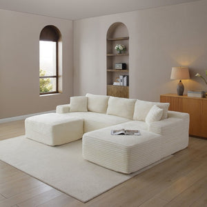 English Elm 105 Inch 3 Piece Modular Sectional in Corduroy with Deep Cushions for Cozy Living Rooms W1117S00500