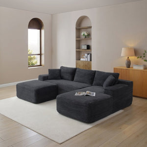 English Elm 105 Inch Modular Cloud Sectional Deep Seat Corduroy Sofa for Living Room Lounging W1117S00501