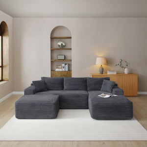 English Elm 105 Inch Modular Cloud Sectional Deep Seat Corduroy Sofa for Living Room Lounging W1117S00501
