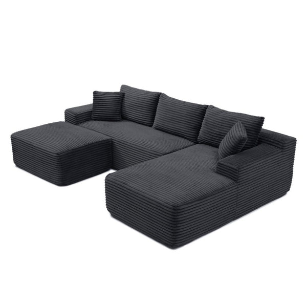 English Elm 105 Inch Modular Cloud Sectional Deep Seat Corduroy Sofa for Living Room Lounging W1117S00501