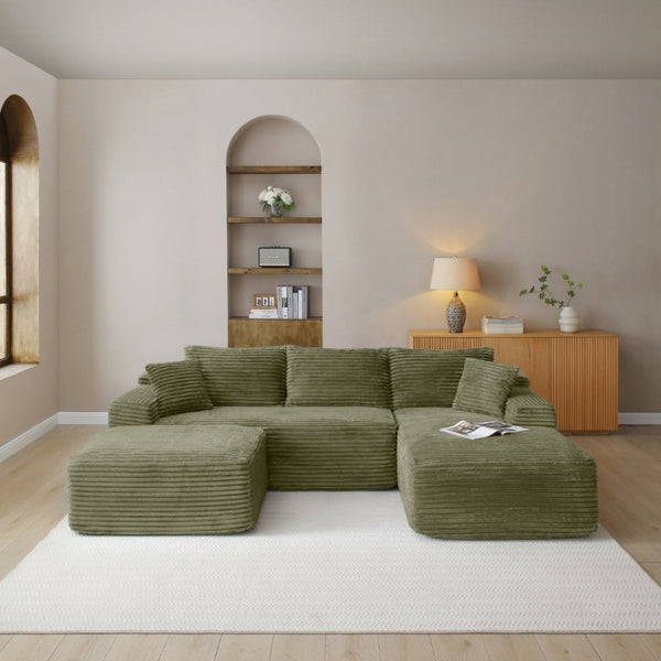 English Elm 105 Inch Modular Cloud Sectional Sofa Deep Seat Corduroy Upholstered Living Room Couch W1117S00502