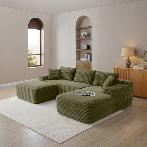 English Elm 105 Inch Modular Cloud Sectional Sofa Deep Seat Corduroy Upholstered Living Room Couch W1117S00502