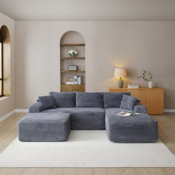 English Elm 105 Inch Plush Corduroy L Shaped Sectional Sofa with Cloud Cushions for Cozy Lounging W1117S00503