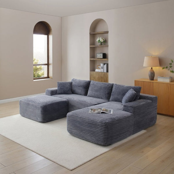 English Elm 105 Inch Plush Corduroy L Shaped Sectional Sofa with Cloud Cushions for Cozy Lounging W1117S00503