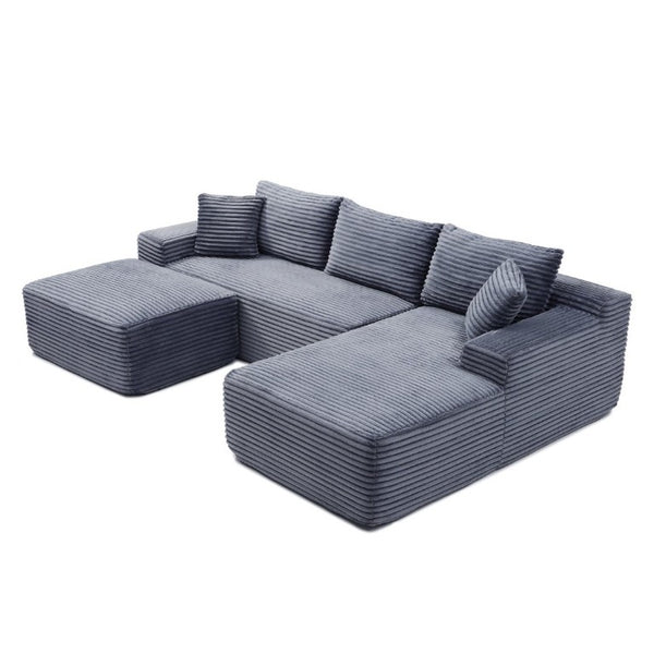 English Elm 105 Inch Plush Corduroy L Shaped Sectional Sofa with Cloud Cushions for Cozy Lounging W1117S00503