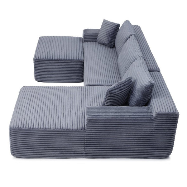 English Elm 105 Inch Plush Corduroy L Shaped Sectional Sofa with Cloud Cushions for Cozy Lounging W1117S00503