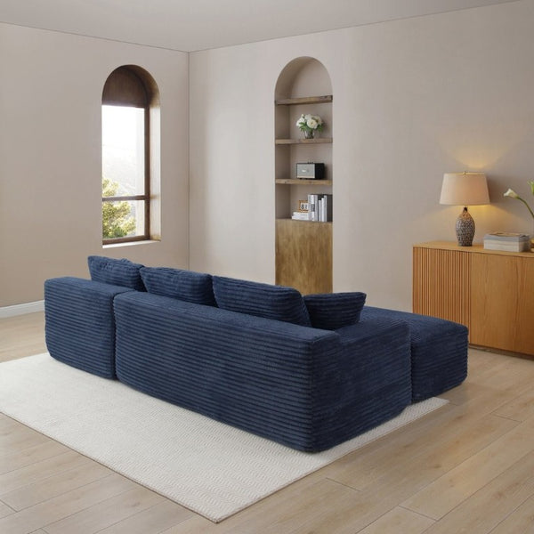 English Elm 105 Inch Three Piece Corduroy Sectional with Deep Cushions for Relaxed Living Spaces Blue - B W1117S00504